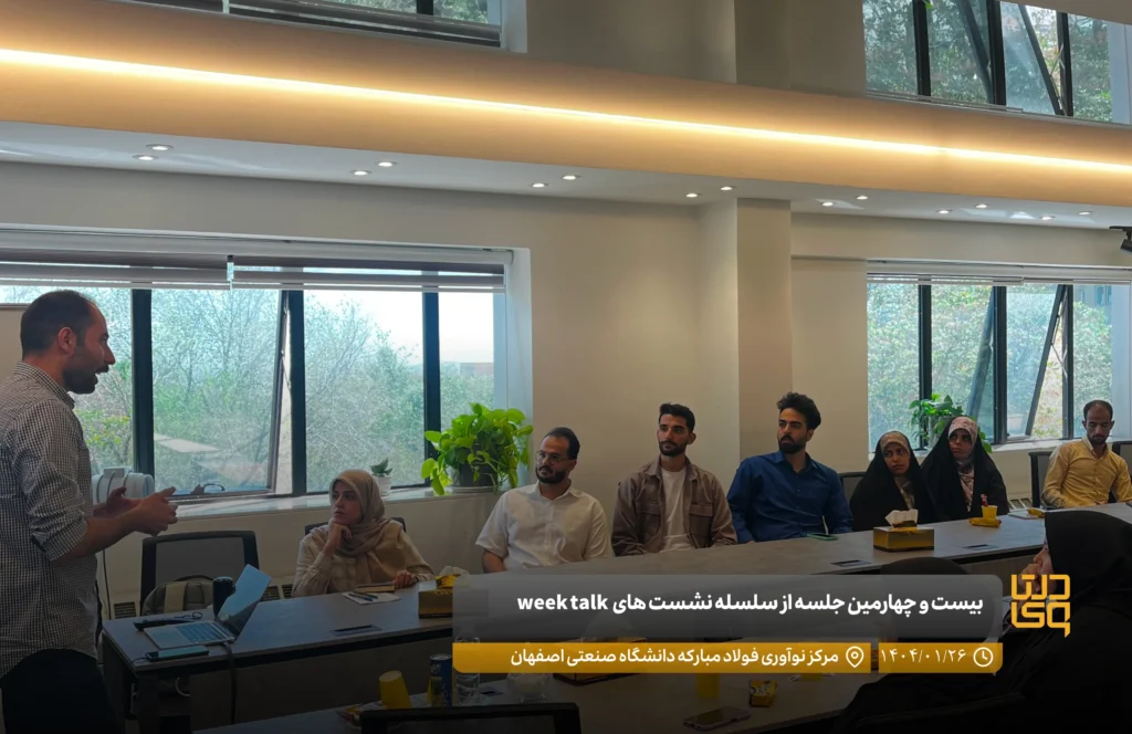 بیست و چهارمین جلسه از سلسله نشست های week talk با محوریت کسب و کار در تاریخ ۲۶ فروردین ماه ۱۴۰۴ در مرکز نوآوری فولاد مبارکه دانشگاه صنعتی اصفهان برگزار شد.
